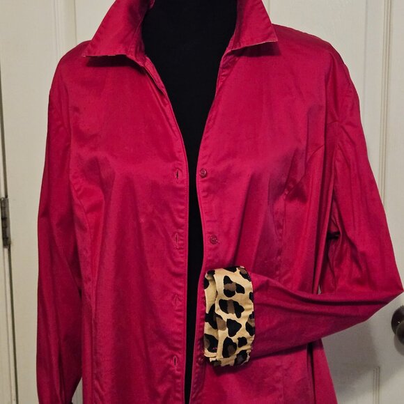 Lane Bryant Fuchsia Blouse Top Shirt w Animal Print sz 28 - Picture 3 of 8